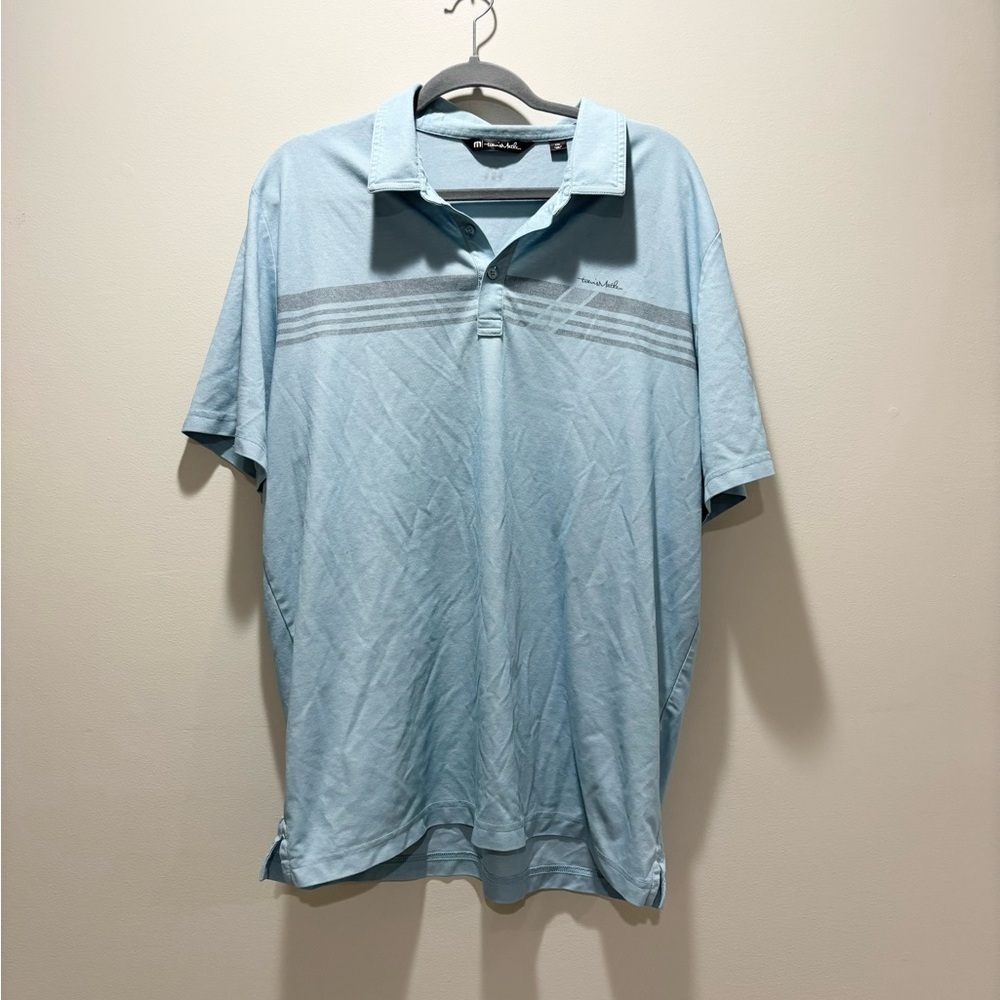 TRAVIS MATHEW • Men’s Pima Cotton Blend Blue Stripe Short Sleeve Golf Polo Shirt